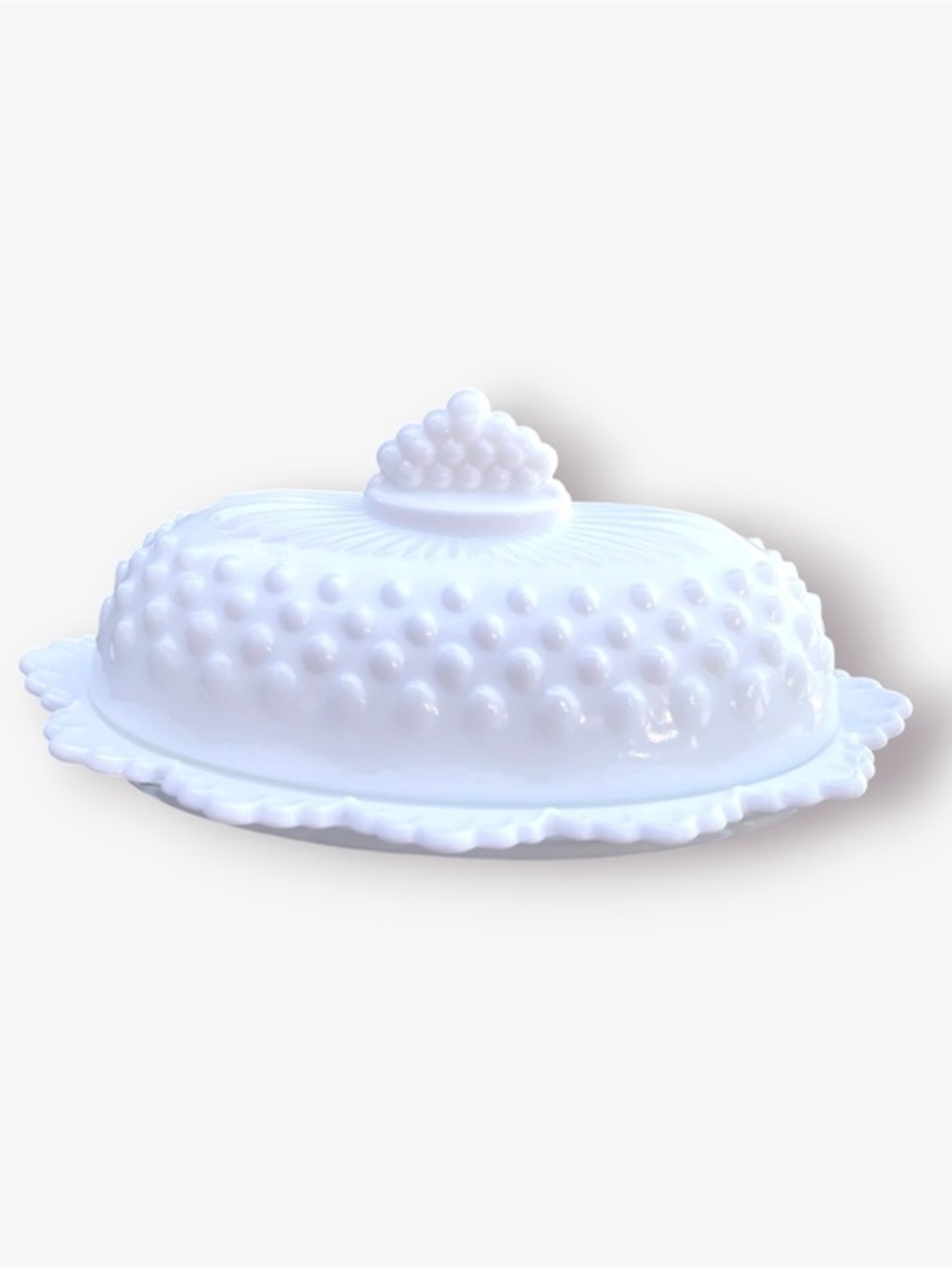Vintage Fenton White Milk Glass Hobnail Butter Dish